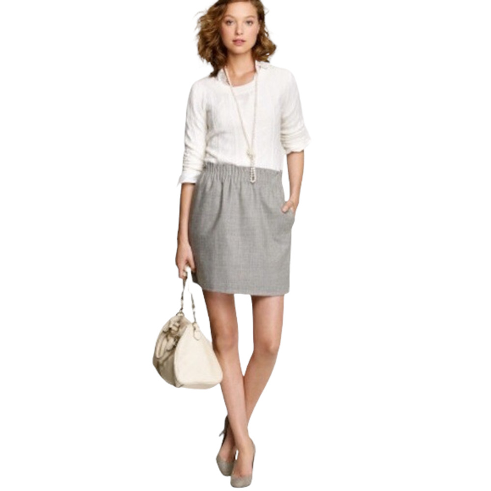 J Crew Women's Wool  Blend Speckled Gray Skirt Elastic Pleated Waist SIZE 2